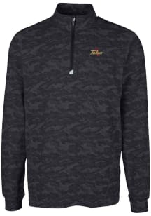 Mens Tulsa Golden Hurricane Black Cutter and Buck Traverse Camo Qtr Zip Pullover