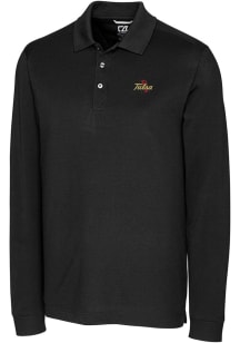 Cutter and Buck Tulsa Golden Hurricane Mens Black Advantage Long Sleeve Polo Shirt