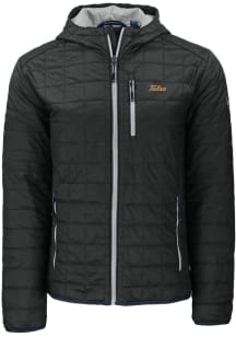 Mens Tulsa Golden Hurricane Black Cutter and Buck Rainier PrimaLoft Hooded Filled Jacket