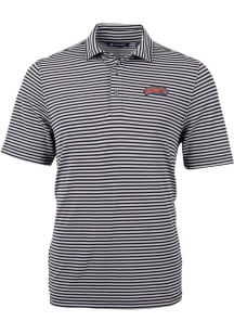 Cutter and Buck Delaware State Hornets Mens Black Virtue Eco Pique Stripe Short Sleeve Polo