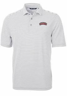 Cutter and Buck Delaware State Hornets Mens Grey Virtue Eco Pique Stripe Short Sleeve Polo