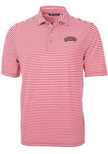 Cutter and Buck Delaware State Hornets Mens Red Virtue Eco Pique Stripe Short Sleeve Polo