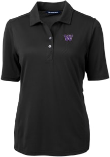 Womens Washington Huskies Black Cutter and Buck Virtue Eco Pique Short Sleeve Polo Shirt