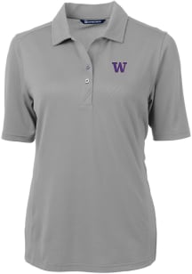 Womens Washington Huskies Grey Cutter and Buck Virtue Eco Pique Short Sleeve Polo Shirt