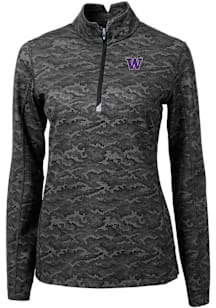 Cutter and Buck Washington Huskies Womens Black Traverse Camo Qtr Zip