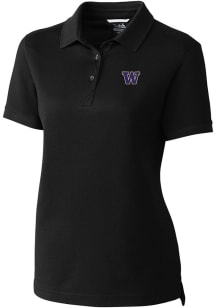 Womens Washington Huskies Black Cutter and Buck Advantage Short Sleeve Polo Shirt