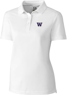 Womens Washington Huskies White Cutter and Buck Advantage Short Sleeve Polo Shirt