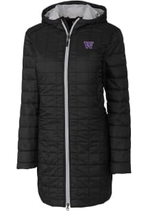 Womens Washington Huskies Black Cutter and Buck Rainier PrimaLoft Long Filled Jacket