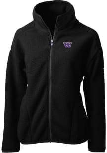 Womens Washington Huskies Black Cutter and Buck Cascade Sherpa Long Sleeve Full Zip Jacket