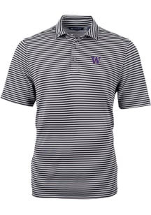 Washington Huskies Black Cutter and Buck Virtue Eco Pique Stripe Big and Tall Polo