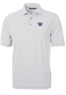 Washington Huskies Grey Cutter and Buck Virtue Eco Pique Stripe Big and Tall Polo