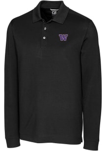 Washington Huskies Black Cutter and Buck Advantage Pique Long Sleeve Big and Tall Polo