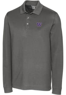 Washington Huskies Grey Cutter and Buck Advantage Pique Long Sleeve Big and Tall Polo