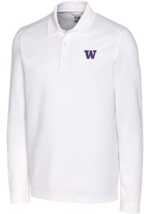 Washington Huskies White Cutter and Buck Advantage Pique Long Sleeve Big and Tall Polo