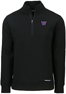 Cutter and Buck Washington Huskies Mens Black Roam Long Sleeve Qtr Zip Pullover