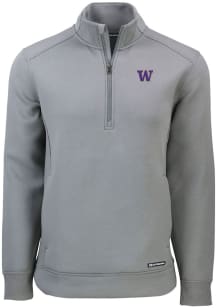 Mens Washington Huskies Grey Cutter and Buck Roam Qtr Zip Pullover