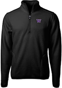 Cutter and Buck Washington Huskies Mens Black Cascade Sherpa Long Sleeve Qtr Zip Pullover