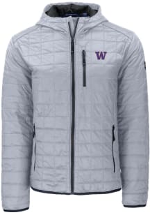 Mens Washington Huskies Grey Cutter and Buck Rainier PrimaLoft Hooded Filled Jacket