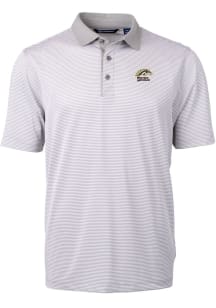 Mens Western Michigan Broncos Grey Cutter and Buck Virtue Eco Pique Micro Stripe Short Sleeve Po..