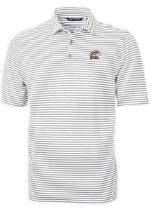 Mens Western Michigan Broncos Grey Cutter and Buck Virtue Eco Pique Stripe Short Sleeve Polo Shi..