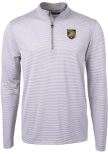 Cutter and Buck Army Black Knights Mens Grey Virtue Eco Pique Micro Stripe Long Sleeve Qtr Zip Pul..