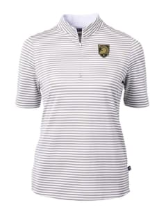 Cutter and Buck Army Black Knights Womens Grey Virtue Eco Pique Stripe Short Sleeve Polo Shirt