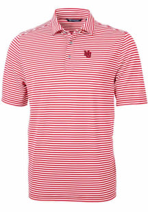 Mens Nebraska Cornhuskers Red Cutter and Buck Vault Virtue Eco Pique Stripe Short Sleeve Polo Sh..