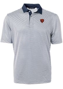 Cutter and Buck Chicago Bears Mens Navy Blue Historic Virtue Eco Pique Micro Stripe Short Sleeve..
