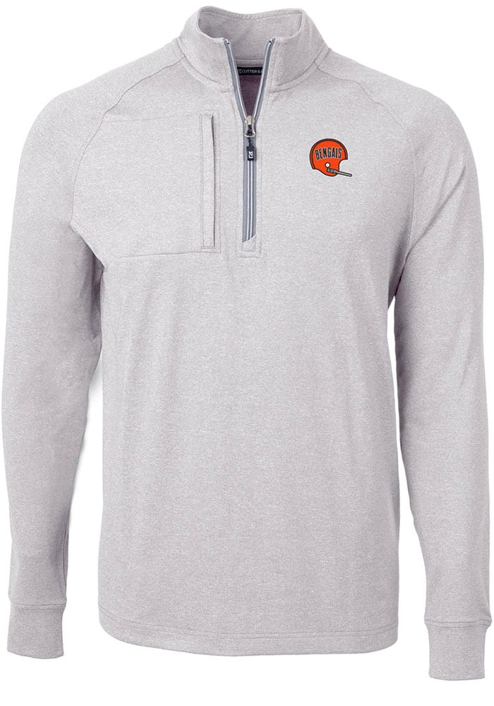 Cutter and Buck Cincinnati Bengals Mens Grey Historic Adapt Eco Knit Big Tall 1/4 Zip Pullov..