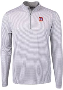 Cutter and Buck Denver Broncos Mens Grey Historic Virtue Eco Pique Micro Stripe Long Sleeve Qtr Zi..