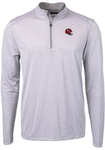 Cutter and Buck Kansas City Chiefs Mens Grey Helmet Virtue Eco Pique Micro Stripe Long Sleeve Qtr..