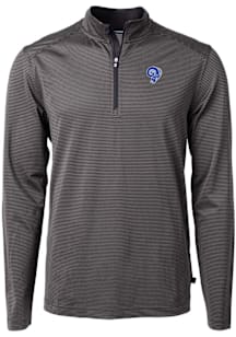 Cutter and Buck Los Angeles Rams Mens Black Historic Virtue Eco Pique Micro Stripe Long Sleeve Qtr..