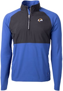 Cutter and Buck Los Angeles Rams Mens Blue Logo Adapt Eco Hybrid Long Sleeve Qtr Zip Pullover
