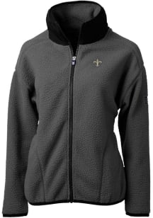 Cutter and Buck New Orleans Saints Womens Grey Logo Cascade Sherpa Long Sleeve Full Zip Jacket