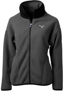 Cutter and Buck Philadelphia Eagles Womens Grey Historic Cascade Sherpa Long Sleeve Full Zip Jacke..