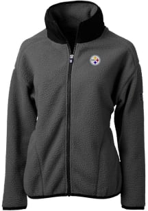 Cutter and Buck Pittsburgh Steelers Womens Grey Logo Cascade Sherpa Long Sleeve Full Zip Jacket