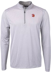 Cutter and Buck Tampa Bay Buccaneers Mens Grey Historic Virtue Eco Pique Micro Stripe Long Sleeve..
