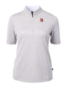 Cutter and Buck Tampa Bay Buccaneers Womens Grey Historic Virtue Eco Pique Stripe Short Sleeve Pol..