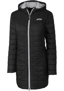 Cutter and Buck New York Jets Womens Black Mono Rainier PrimaLoft Long Filled Jacket