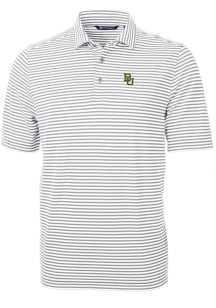 Cutter and Buck Baylor Bears Grey Virtue Eco Pique Stripe Big and Tall Polo