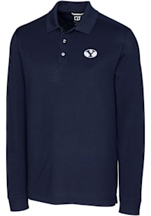 Cutter and Buck BYU Cougars Navy Blue Advantage Pique Long Sleeve Big and Tall Polo