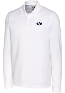 Cutter and Buck BYU Cougars White Advantage Pique Long Sleeve Big and Tall Polo