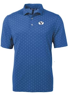 Cutter and Buck BYU Cougars Mens Blue Virtue Eco Pique Tile Short Sleeve Polo