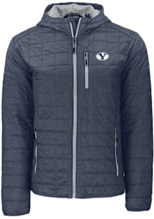 Cutter and Buck BYU Cougars Mens Anthracite Rainier PrimaLoft Hooded Filled Jacket