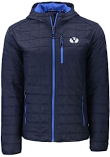 Cutter and Buck BYU Cougars Mens Navy Blue Rainier PrimaLoft Hooded Filled Jacket