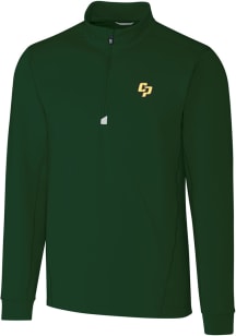 Cutter and Buck Cal Poly Mustangs Mens Green Traverse Long Sleeve 1/4 Zip Pullover