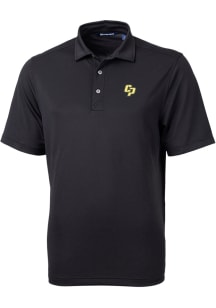 Cutter and Buck Cal Poly Mustangs Mens Black Virtue Eco Pique Short Sleeve Polo