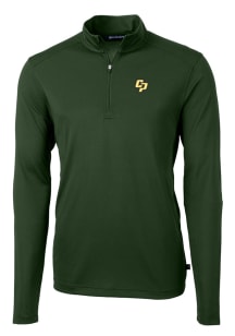 Cutter and Buck Cal Poly Mustangs Mens Green Virtue Eco Pique Long Sleeve 1/4 Zip Pullover