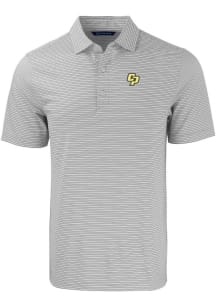 Cutter and Buck Cal Poly Mustangs Mens Grey Forge Double Stripe Short Sleeve Polo