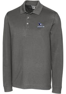 Cutter and Buck Creighton Bluejays Grey Advantage Pique Long Sleeve Big and Tall Polo
